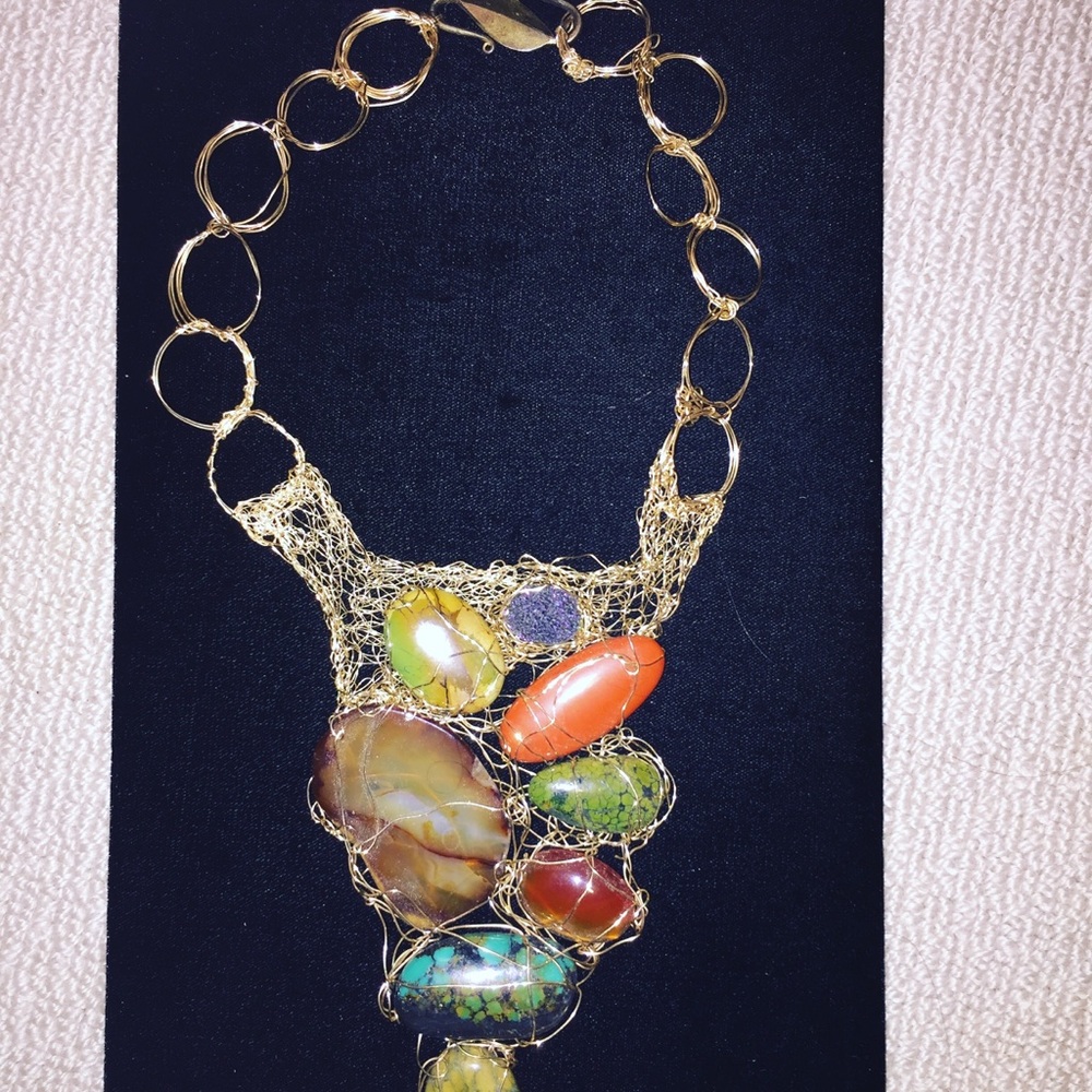 Necklaces with gold wire and semi precious stones